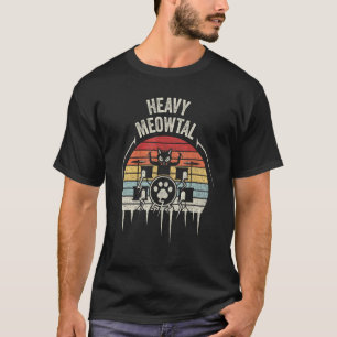 Camiseta Gato baterista de Heavy Metal Retro Vintage tocand