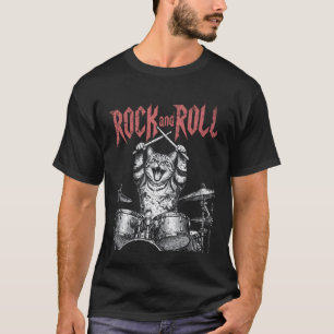 Camiseta Gato Baterista de Rock N Roll Retro Batería Gato V