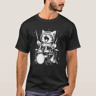 Camiseta Gato Baterista - Divertida Música de Rock Gato Bat