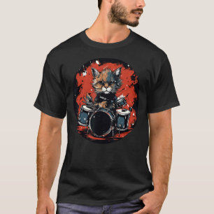 Camiseta Gato baterista feliz para amantes de la música y e