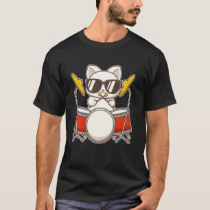 Camiseta Gato Baterista Genial Con Gafas