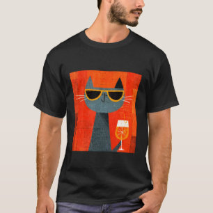 Camiseta gato bebiendo bebida de naranja de una manera fres