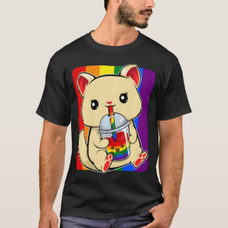 Camiseta Gato bebiendo Boba Lgbt-Q Lindo Kawaii Gatito gay