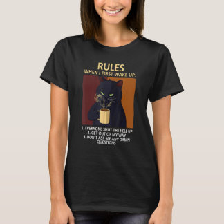 Camiseta Gato bebiendo café Amante de gatitos Reglas divert