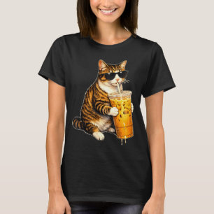 Camiseta Gato bebiendo café helado con gafas de sol animal