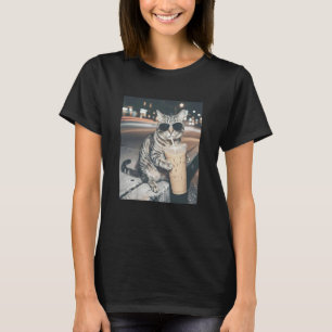 Camiseta Gato bebiendo café helado divertido meme animal ho