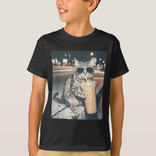 Camiseta Gato bebiendo café helado meme divertido de animal