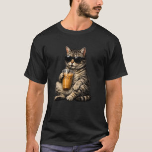 Camiseta Gato bebiendo café helado Meme divertido de animal