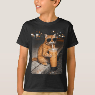 Camiseta Gato bebiendo café helado meme divertido de animal