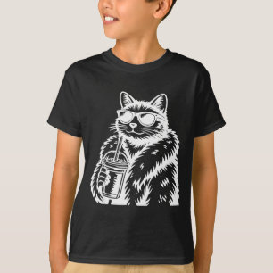 Camiseta Gato bebiendo café helado Meme divertido de animal