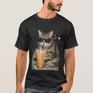 Camiseta Gato bebiendo café helado Meme divertido de gato