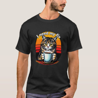 Camiseta Gato bebiendo de una taza de café, humor divertido
