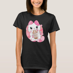 Camiseta Gato bebiendo té de burbujas Boba lindo Neko japon