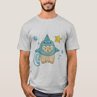 Camiseta Gato beige lindo con traje de tiburón acua sea T-S