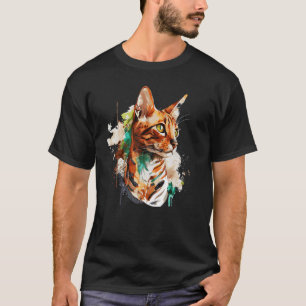 Camiseta Gato Bengal acuarela Gato colorido
