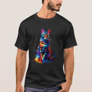 Camiseta Gato Bengal de Arte de Salpicaduras Coloridas