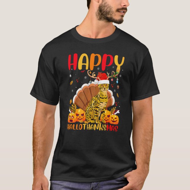 Camiseta Gato Bengal  Gato Bengal Feliz Hellothanksmas (Anverso)