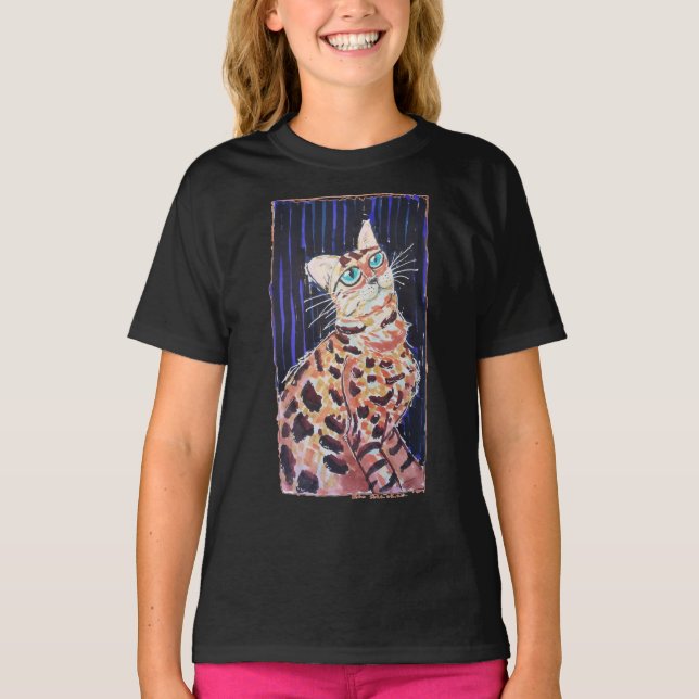 Camiseta Gato Bengal Neon Noir (Anverso)