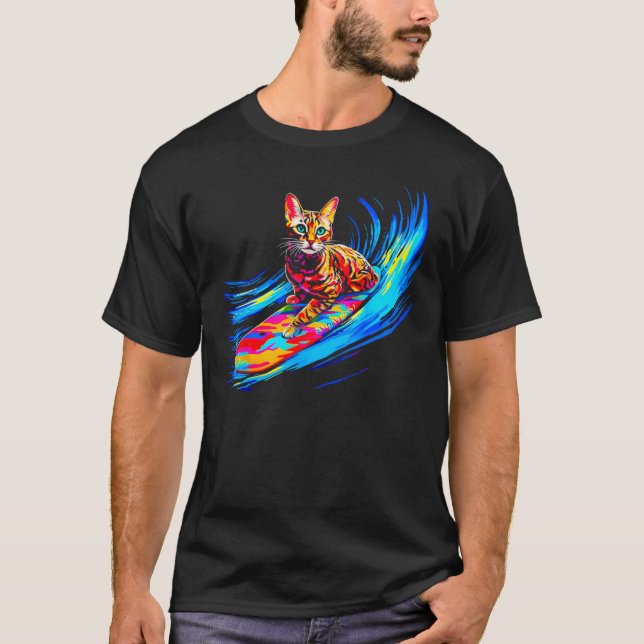 Camiseta Gato Bengal Surfando (Anverso)