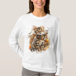 Camiseta GATO BENGAL TEMÁTICO DE CAÍDA DE bonito CON PUMPKI