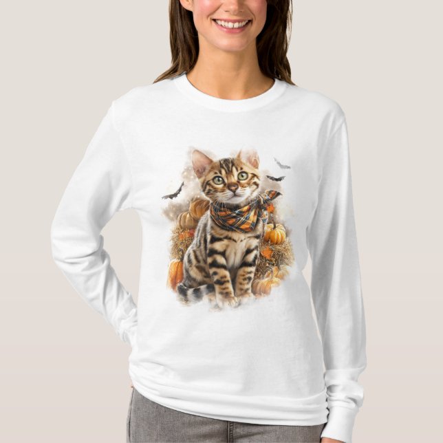 Camiseta GATO BENGAL TEMÁTICO DE CAÍDA DE bonito CON PUMPKI (Anverso)