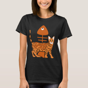 Camiseta Gato Bengal y hueso de pescado