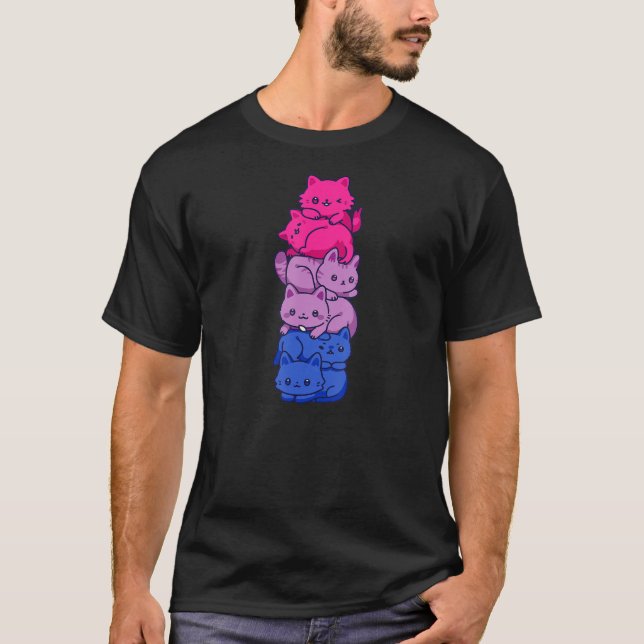 Camiseta Gato Bi Orgullo Lgbt Bandera Biual Cute Kawaii Gat (Anverso)