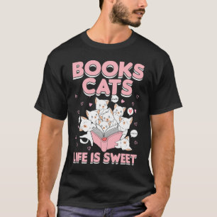 Camiseta Gato bibliófilo lindo haya la vida es dulce