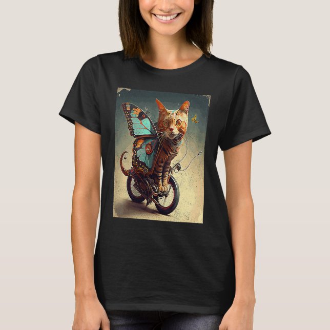 Camiseta Gato Bicicleta Mariposa (Anverso)