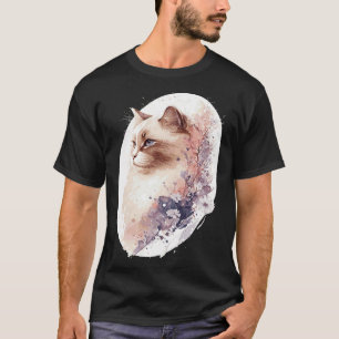 Camiseta Gato Birmano de Flor de Cerezo Japonesa Acuarela S