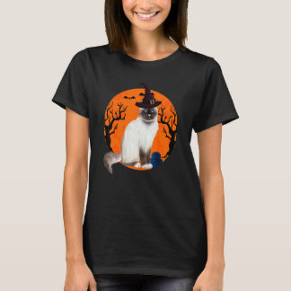 Camiseta Gato Birmano Sombrero de Bruja de Halloween y Luna