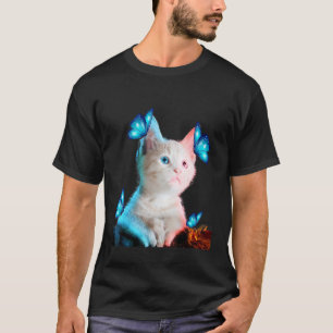 Camiseta Gato Blanco Adorable Con Mariposa Adopción De Gato