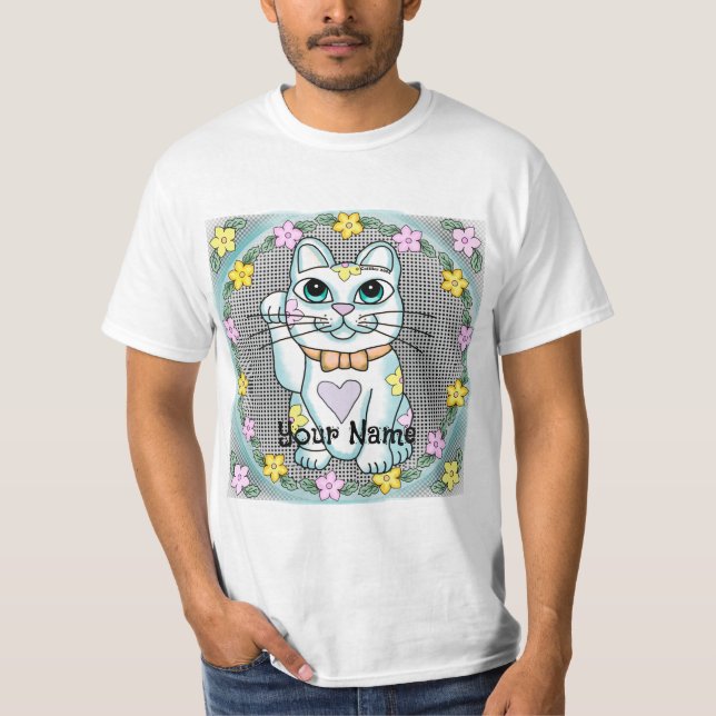 Camiseta Gato Blanco Afortunado (Anverso)