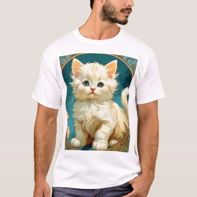 Camiseta Gato blanco Alphonse Mucha Art Nouveau (Anverso)