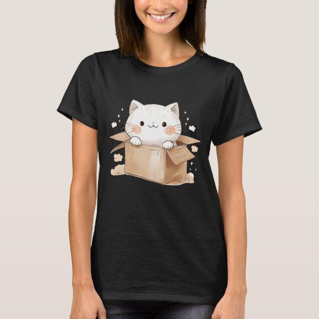 Camiseta Gato blanco animado en una caja de Kawaii Personal (Anverso)