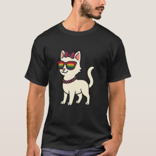 Camiseta Gato Blanco Arcoíris Orgullo LGBTQ Glam Divertido 