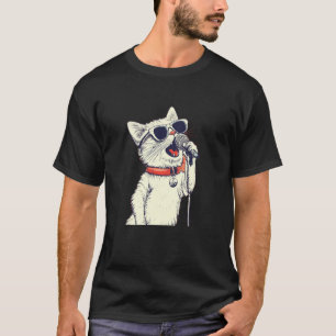 Camiseta Gato Blanco Bonito con Micrófono de Karaoke para C
