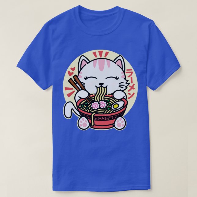 Camiseta Gato blanco comiendo Ramen (Diseño del anverso)