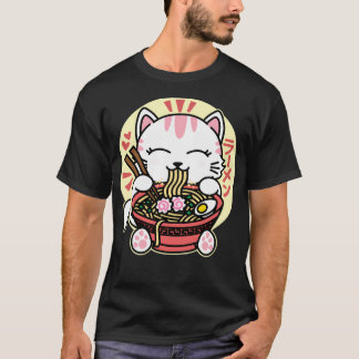 Camiseta Gato Blanco Comiendo Ramen
