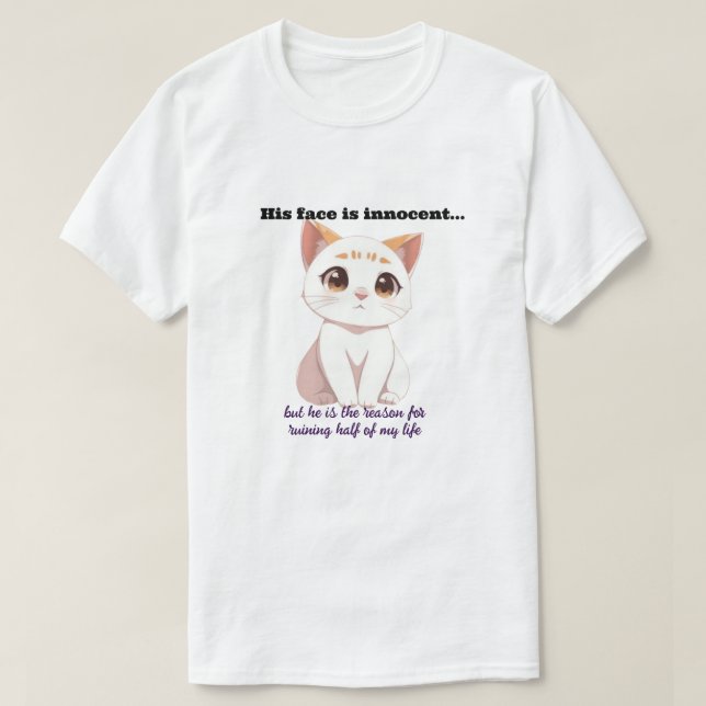Camiseta Gato blanco con cara inocente (Diseño del anverso)