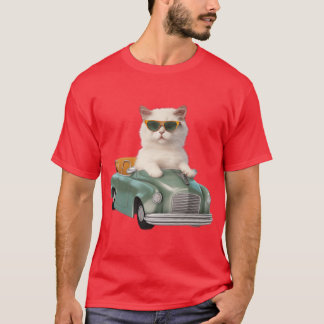 Camiseta Gato blanco con sombras conduciendo un