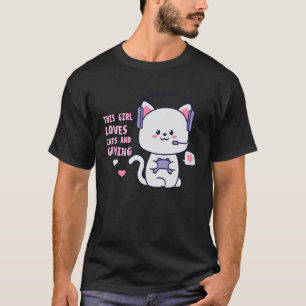 Camiseta Gato Blanco Corazones Rosados Lindos Esta Chica Am