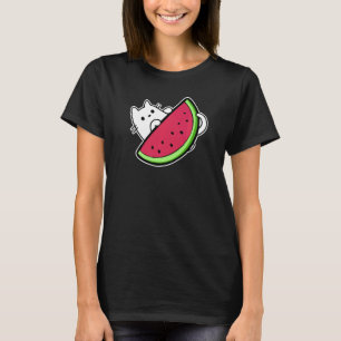Camiseta Gato blanco debajo de dulce rodaja de sandía