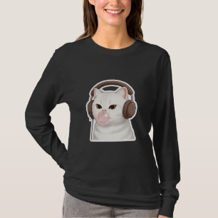 Camiseta Gato Blanco Divertido Soplando Burbujas de Chicle 