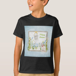 Camiseta Gato blanco en pájaro de observación del jardín