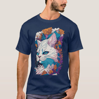 Camiseta Gato blanco enigmático Ilustracion detallado de un