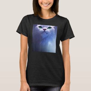 Camiseta Gato Blanco Esponjoso y Lindo con Ojos Verdes