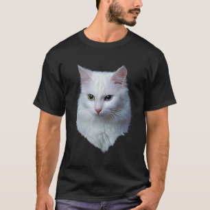 Camiseta Gato Blanco Furoso Con Ojos Azul Y Verde