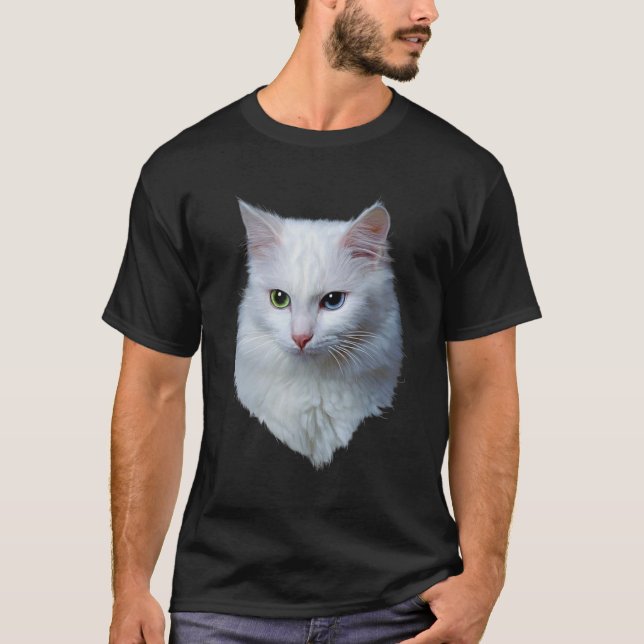 Camiseta Gato Blanco Furoso Con Ojos Azul Y Verde (Anverso)