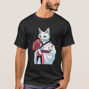 Camiseta Gato blanco Geisha Mascota gracioso Kimono